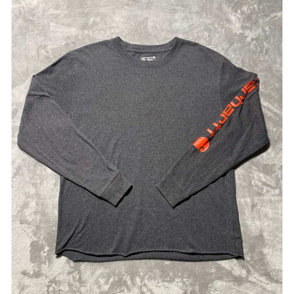 Carhartt Shirt Men’s M Gray Long Sleeve Tagless Crewneck Logo Jersey Loose Fit